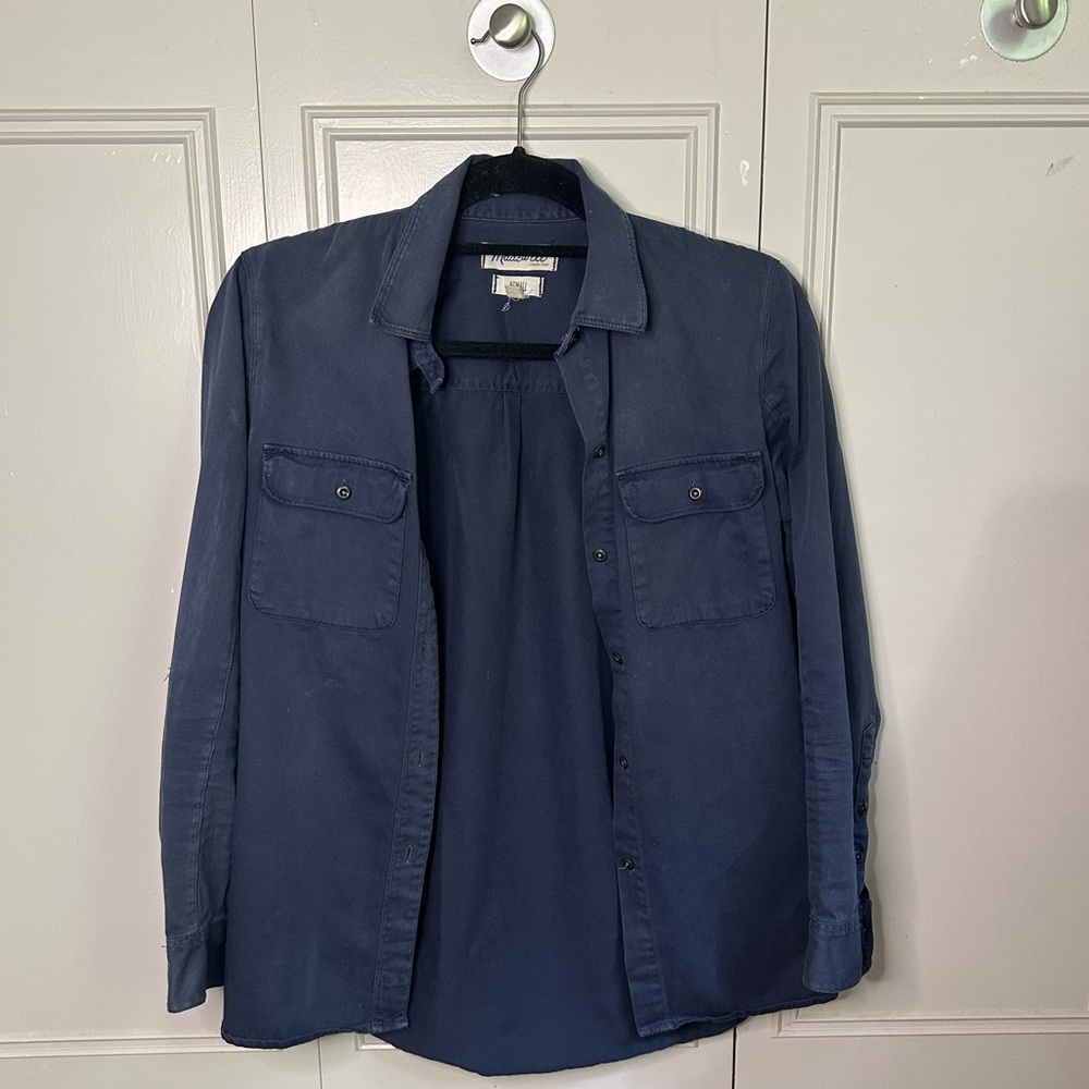 Madewell Navy Blue Cotton Utility Button Down Shirt, Size XS